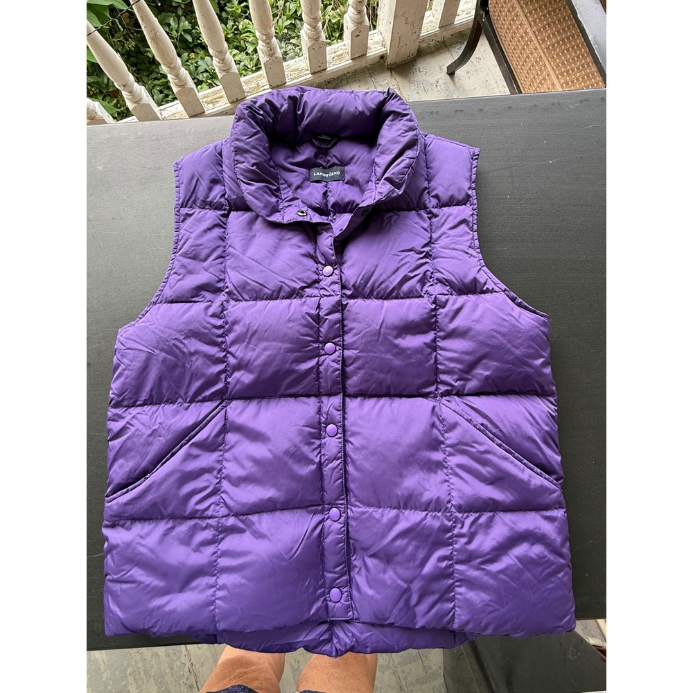 Lands‎ End Purple Goose Down Puffer Vest Womens Large 14-16 Snap Front